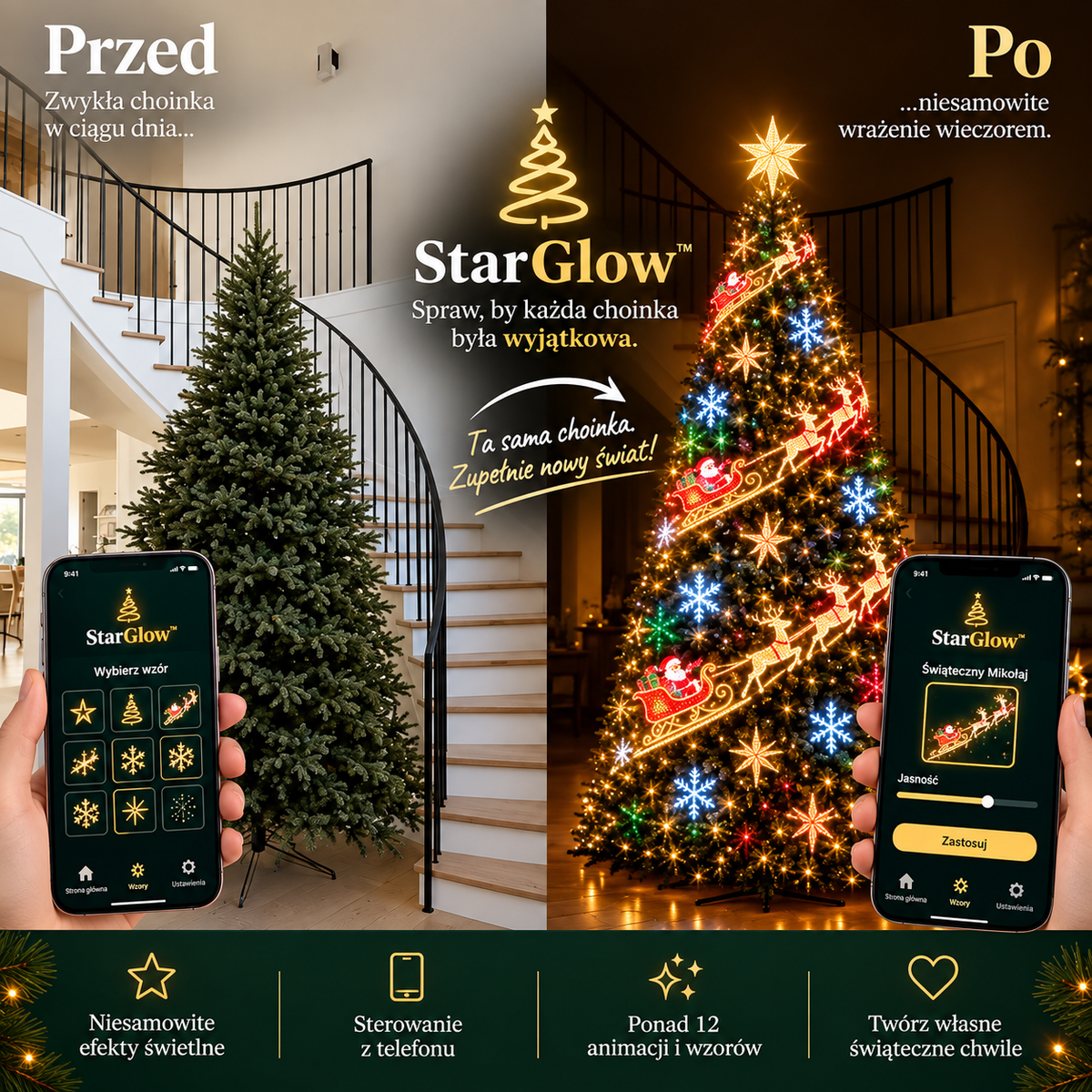 StarGlow™ – Inteligentne lampki RGB z funkcją AI na choinkę